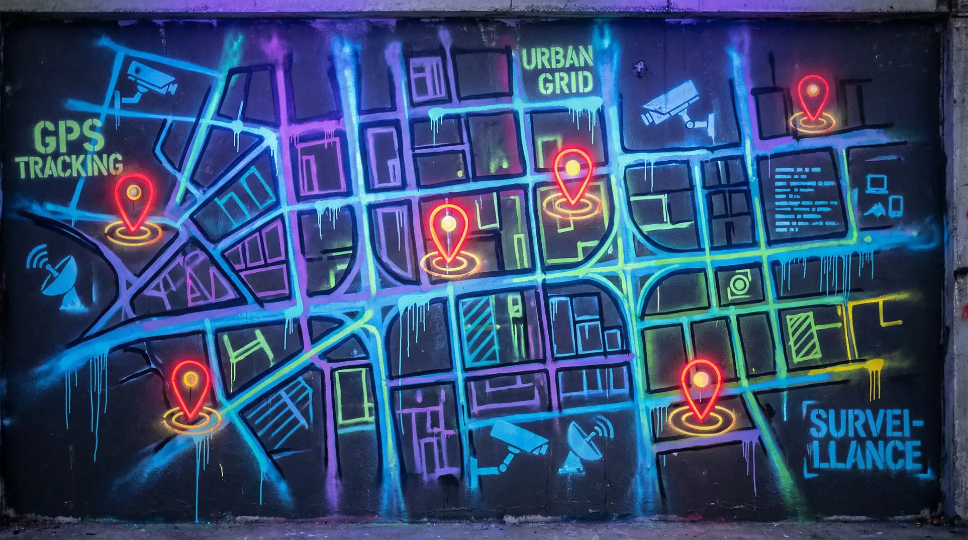 秘密入口发布页 狗仔追踪地图 - 城市涂鸦风格